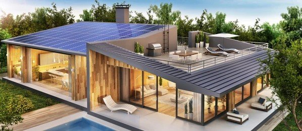 Solar panels on modern home